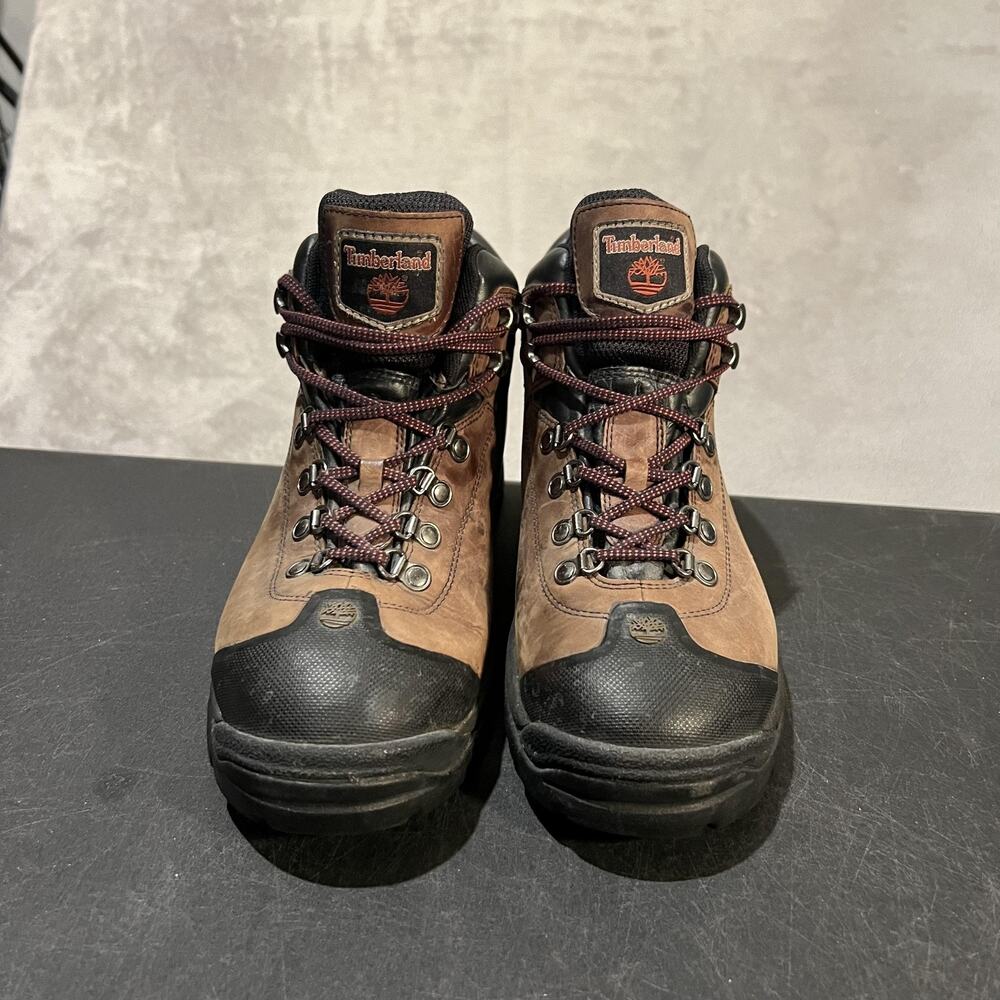 Timberland White Ledge Waterproof Hiking Ankle Boot Mens 9.5 Brown Leather Trail - Picture 2 of 10